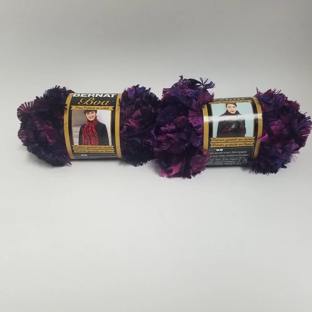 2 Skeins BERNAT Boa Color PARROT 3.5 oz each #5 Bulky Fashion Yarn Purple Pink